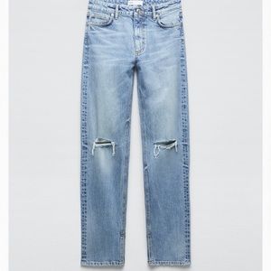 Zara ripped slim leg high waist blue jeans